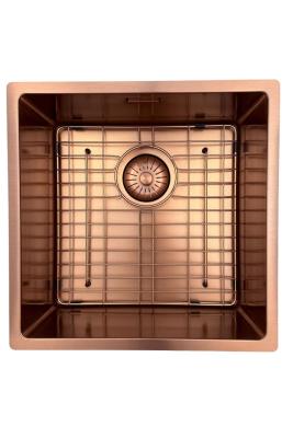 Pure.Sink Prestige dřez 40x40 cm PVD Měď 10mm radius spodní montáž, plochá montáž a nástavbová montáž PPG4040-62