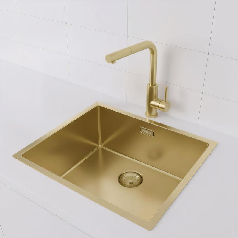 Pure.Sink Prestige dřez 50x40 cm PVD zlato 10mm radius pro spodní montáž, plochou montáž a horní montáž PPG5040-60