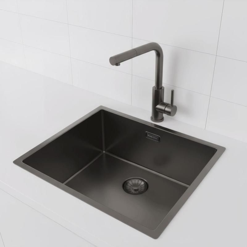 Pure.Sink Prestige dřez 50x40 cm PVD Gun Metal 10mm radius spodní montáž, plochá montáž a horní montáž PPG5040-61.