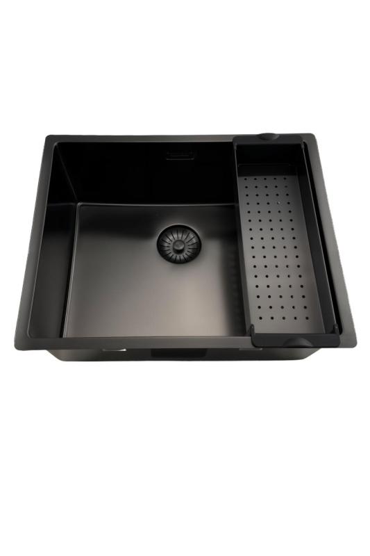 Pure.Sink Prestige dřez 50x40 cm PVD Gun Metal 10mm radius spodní montáž, plochá montáž a horní montáž PPG5040-61.