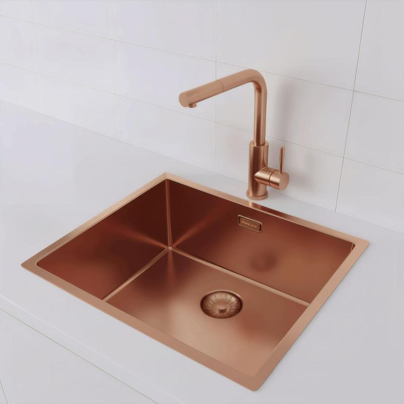 Pure.Sink Prestige dřez 50x40 cm PVD Měď 10mm radius spodní montáž, plochá montáž a horní montáž PPG5040-62.