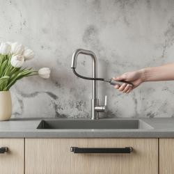 Pure.Sink Elite Steel Crystal-S kuchyňská baterie z nerezové oceli s výsuvnou výpustí PS8050-02.
