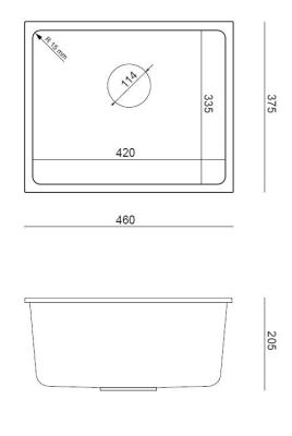 Quadri Elston Antracitový Granitový Podstavný Dřez 420x335mm s Nerezovým Zátkou 1208967660