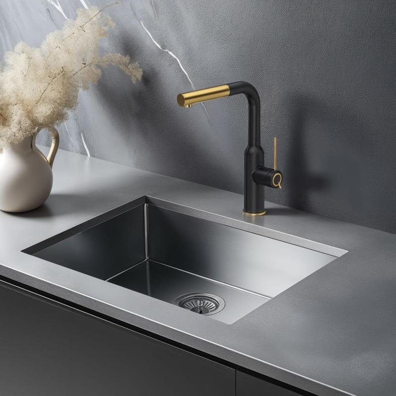 Quadri Stamford Kuchyňská baterie Černá s PVD Zlatou Povrchovou Úpravou a Výsuvnou Sprchou 1208967688