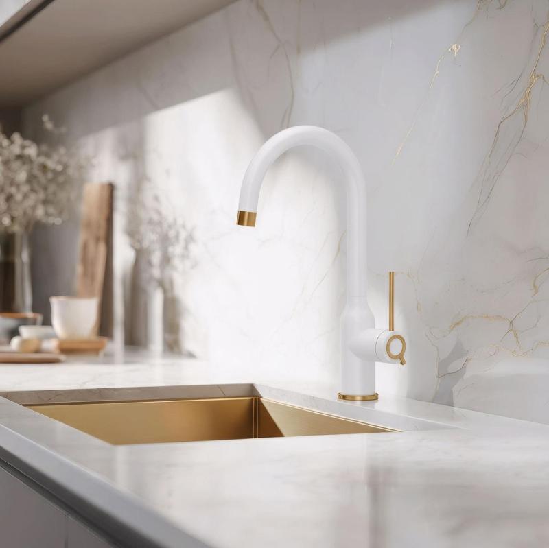 Quadri Stamford Kuchyňská baterie Bílá s měděnou úpravou s otočným kulatým výtokem 1208967711