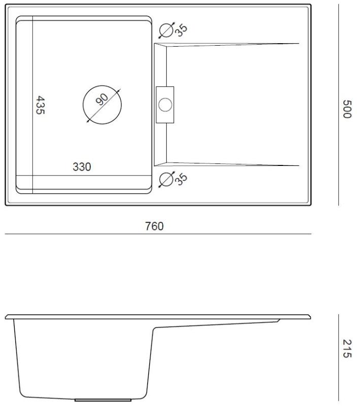 Quadri Minton Žulový Nástavný Šedý Dřez 76x50cm s Odkapávačem Otočný a Zlatý Zátka - 1208967742