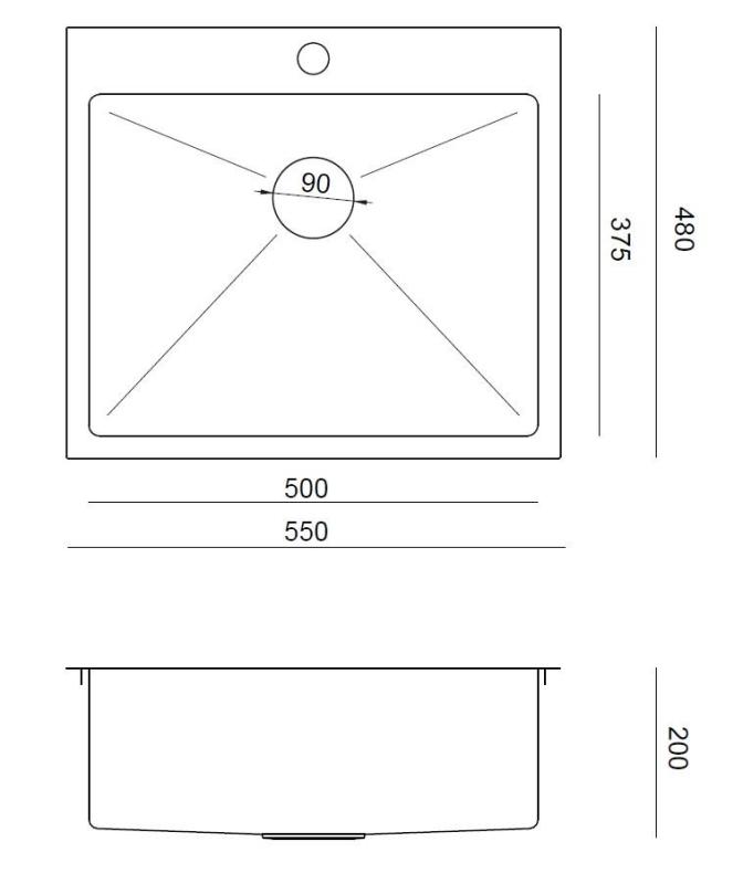 Aquadesign Clara Nerezový Dřez 55x48cm Nadstavba nebo Vestavba s Otvorem pro Baterii a Nerezovým Uzávěrem - 1208967756