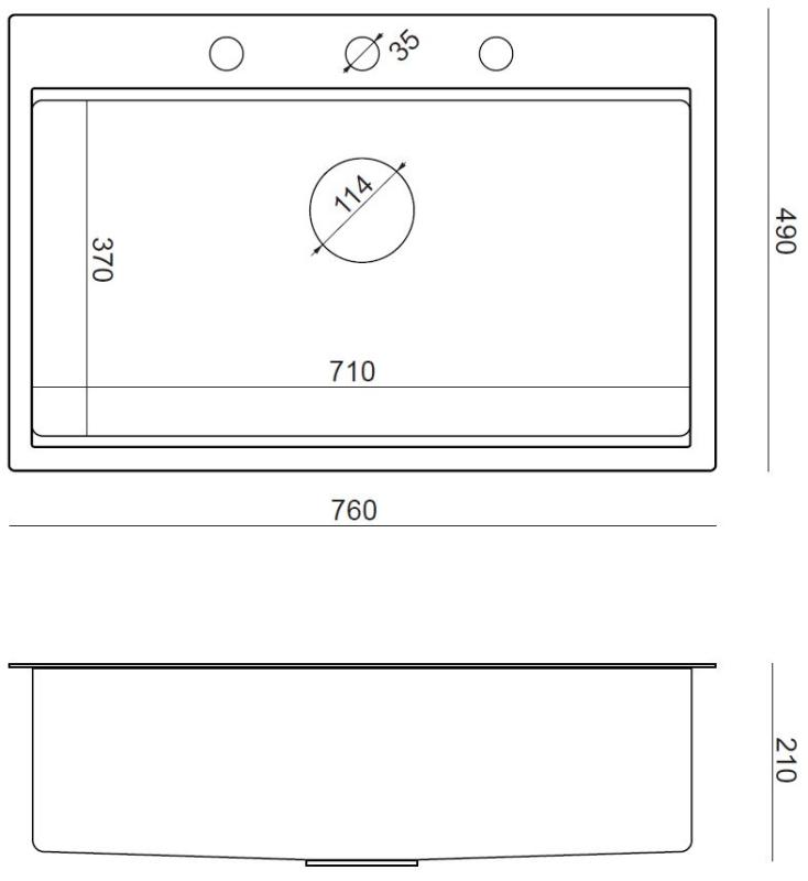 Aquadesign Vesta Nerezový Dřez 76x49cm Sestavení a Instalace do Roviny s Otvorem pro Baterii, včetně Nerezové Zátky a Příslušenství - 1208967762