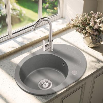 Quadri Londýn Šedý Žulový Kulatý Dřez s Odkapávací Plochu a Nerezovou Zátkou 585x460mm Otočný - 1208967772