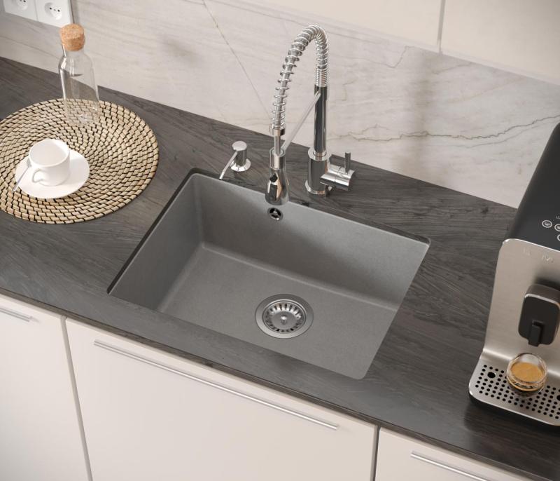 Quadri Elston Šedý Žulový Podmontážní Dřez 495x360mm s Nerezovou Zátkou 1208967773