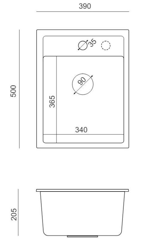 Quadri Londýn Granitový Bežový Pískový Dřez 39x50 cm s Otvorem pro Baterii - 1208967845