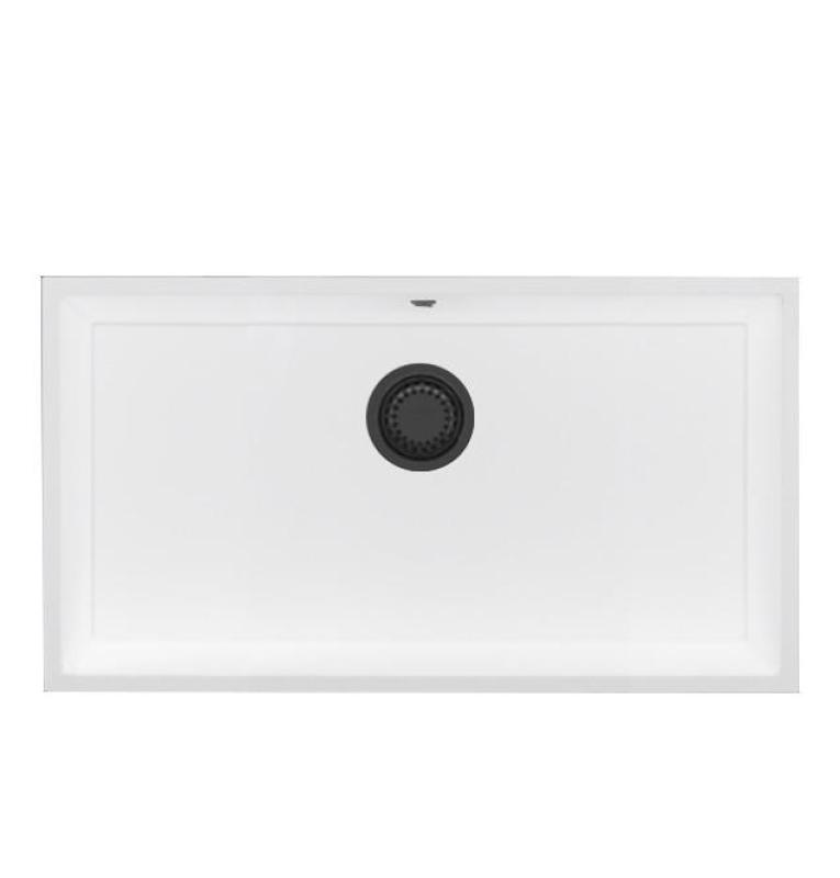 GraniteMy Universal Velký Bílý Žulový Dřez 74x40 cm s uzávěrem v odstínu gun metal - 1208967895