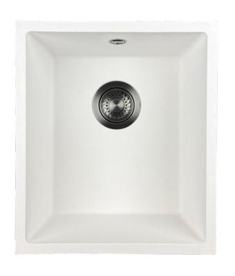 GraniteMy Universal Bílý žulový dřez 34x40 cm bílý nadstavbový a zapuštěný s gun metal zátkou 1208967904