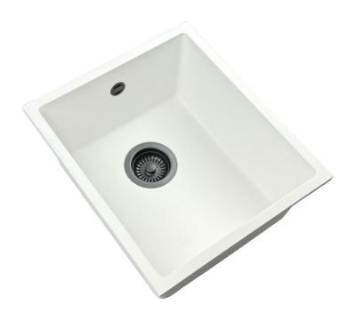 GraniteMy Universal Bílý žulový dřez 34x40 cm bílý nadstavbový a zapuštěný s gun metal zátkou 1208967904