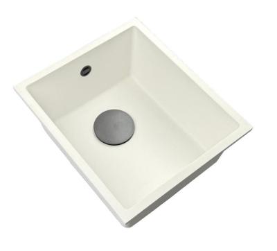 GraniteMy Universal Bílý žulový dřez 34x40 cm bílý nadstavbový a zapuštěný s gun metal zátkou 1208967904