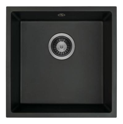GraniteMy Universal Černý žulový dřez 40x40 cm černý, montáž na desku, podmontáž a plochá montáž s Gun metal výpustí 1208967906