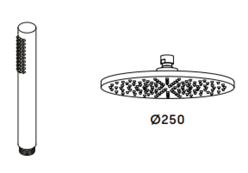 Waterevolution Flow třecestná sprchová baterie s ruční a hlavovou sprchou Černá 250 mm T131N25PR