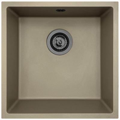 GraniteMy Universal Taupe Žulový Dřez 40x40 cm montáž na pracovní desku, spodní montáž a rovná montáž s gun metal zátkou - 1208967913