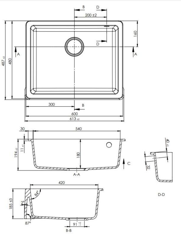 GraniteMy Tradition Klasický Kuchyňský Dřez Granitový Dřez 60x48 cm Černý Podstavný a Vestavěný se Zlatou Zátkou 1208967938
