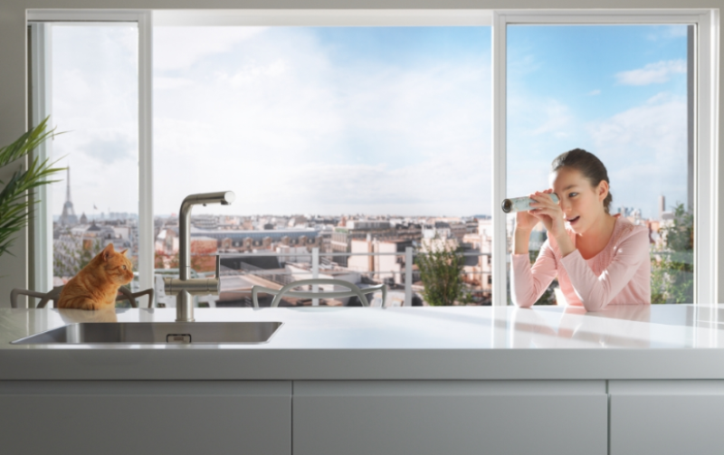 Franke Active Twist Jednopáková Baterie nerezový vzhled s vytahovací výtokovou trubicí a integrovaným ovládáním odpadu 115.0653.505