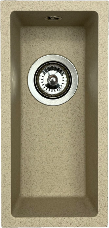 GraniteMy Universal žulový béžový pískový malý dřez 17x40 cm nadstavba, spodní montáž a plochá montáž s nerezovou zátkou 1208968002