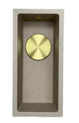 GraniteMy Universal granitový béžový písek malý dřez 17x40 cm na pracovní desku, pod pracovní desku a rovnoběžný se zlatou zátkou 1208968003