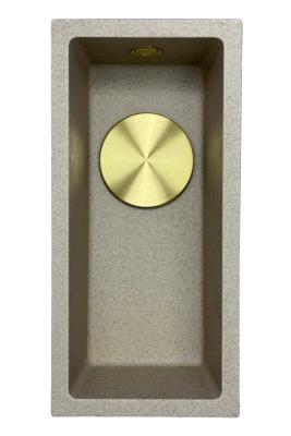 GraniteMy Universal granitový béžový písek malý dřez 17x40 cm na pracovní desku, pod pracovní desku a rovnoběžný se zlatou zátkou 1208968003