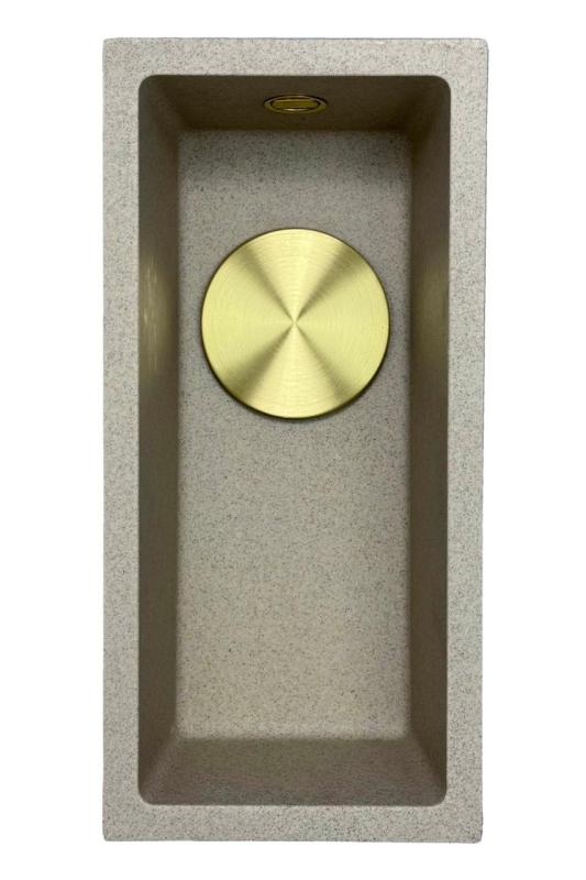 GraniteMy Universal granitový béžový písek malý dřez 17x40 cm na pracovní desku, pod pracovní desku a rovnoběžný se zlatou zátkou 1208968003