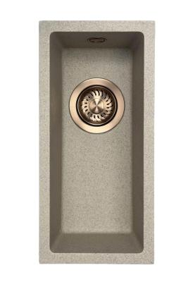GraniteMy Universal žulový béžový pískový malý dřez 17x40 cm pro povrchovou montáž, podstavnou montáž a zapuštěnou montáž s měděnou zátkou 1208968004