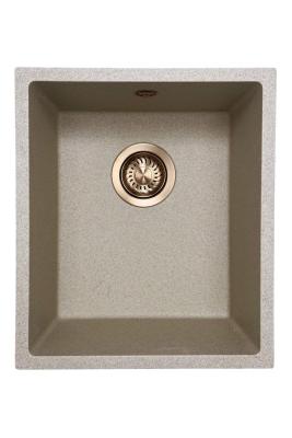 GraniteMy Universele granieten beige zand spoelbak 34x40 cm opbouw onderbouw en vlakbouw met koperen plug 1208968009