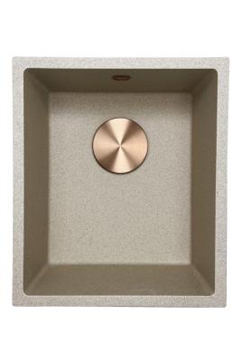 GraniteMy Universele granieten beige zand spoelbak 34x40 cm opbouw onderbouw en vlakbouw met koperen plug 1208968009