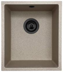GraniteMy Universal granitový béžový pískový dřez 34x40 cm pro montáž na pracovní desku, pod pracovní desku a v jedné rovině s pracovní deskou s černou zátkou 1208968010