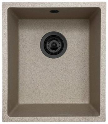 GraniteMy Universal granitový béžový pískový dřez 34x40 cm pro montáž na pracovní desku, pod pracovní desku a v jedné rovině s pracovní deskou s černou zátkou 1208968010