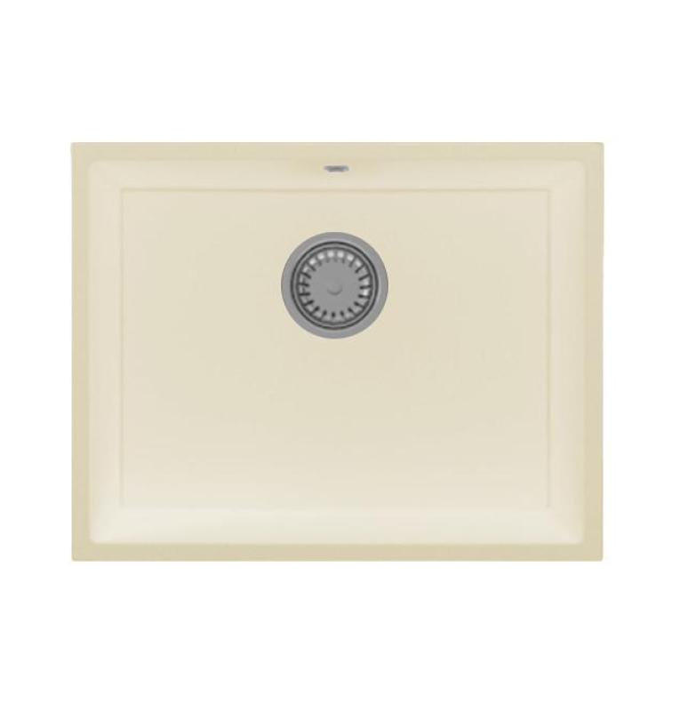 GraniteMy Universal žulový béžový pískový dřez 55x40 cm, povrchová montáž, podstavná montáž a zapuštěná montáž s nerezovou zátkou 1208968012