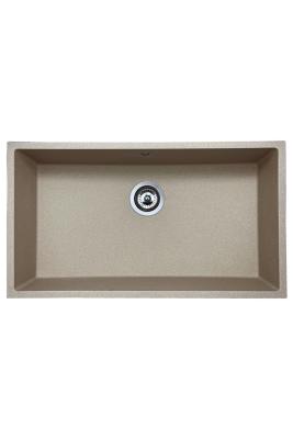 GraniteMy Universele granieten beige zand spoelbak 74x40 cm voor opbouw, onderbouw en vlakbouw met RVS plug 1208968017