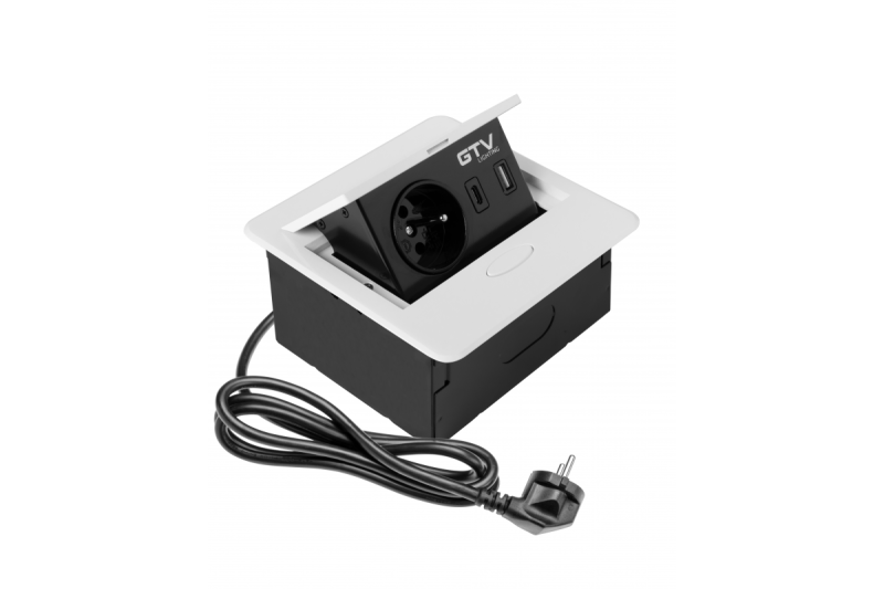 AVARO vestavná nábytková zásuvka, 1x francouzská zásuvka, USB A+C, kabel 1,5m, bílá