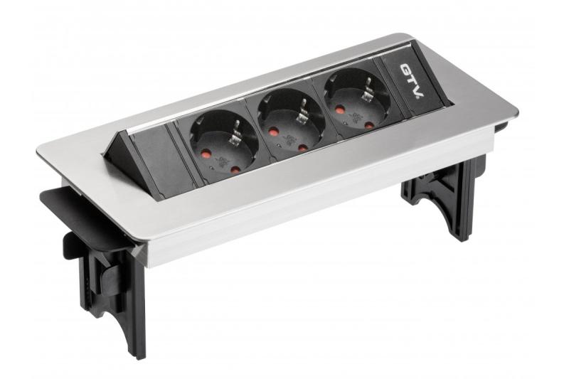 Prodlužovací kabel pro stolní počítač bez kazety 3x schuko zásuvka, napájecí kabel 1,5m s nerezovou zástrčkou (montáž šroubů)