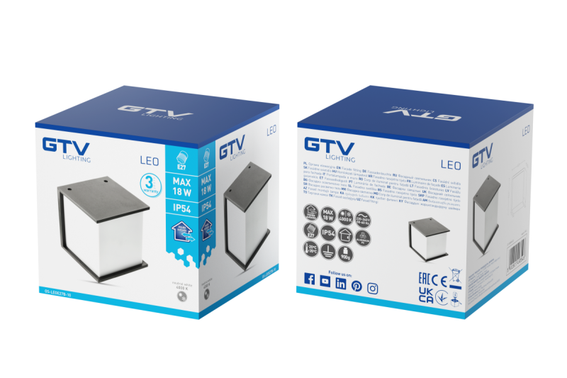 Façade osvětlení LEO, E27, MAX. 18W, IP54, AC220-240V, 50/60Hz, černé