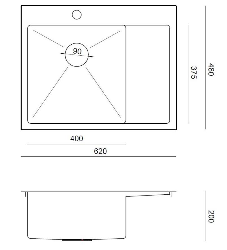 Aquadesign Clara Dřez Měď 62x48cm Nástavbový nebo Vestavěný s Odkapávačem, Otvor pro Baterii a Měděnou Zátkou - 1208969503