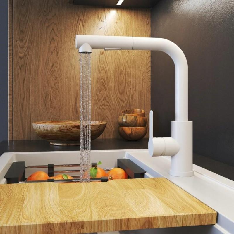 Graniteland Celeste Kuchyňská Baterie Bílá s Výsuvným Výtokem a Dvojitou Funkcí Sprchové Hlavice 1208969526