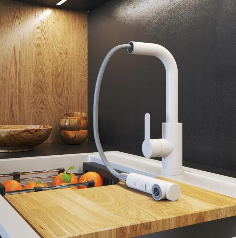 Graniteland Celeste Kuchyňská Baterie Bílá s Výsuvným Výtokem a Dvojitou Funkcí Sprchové Hlavice 1208969526