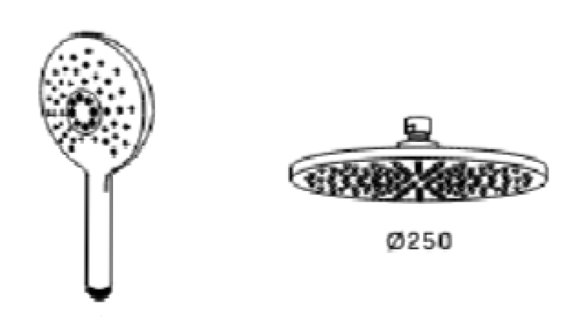 Waterevolution Flow termostatická třícestná sprchová baterie s hlavovou sprchou 250mm a kulatou ruční sprchou nerez T131TNR25IE