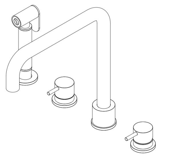 Waterevolution Flow 4-otvorová kuchyňská baterie s výsuvnou sprchou, světle zlatá T153HWGE