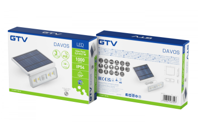 Solární svítidlo s detektory pohybu a soumraku DAVOS, LED, 1000lm, 4000K, 2000mAh, IP54, bílá