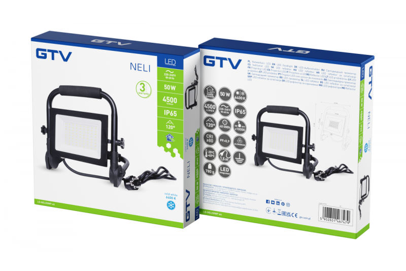 NELI Přenosný reflektor, LED, 50W, 4500lm, 6400K, AC220-240V, IP65, 1,5m kabel