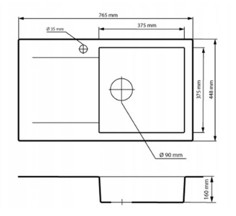 Graniteland Liri Granitový bílý dřez s odkapávací částí 765x448 mm 1208969990