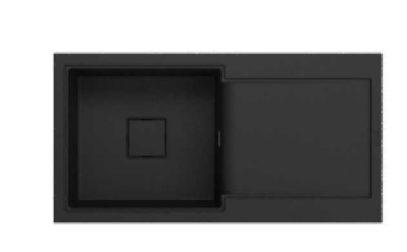 GraniteMy Zafiri Černý Žulový Dřez 97x50 cm s Odkapávačem, Otočný, s Černým Čtvercovým Krytem Odtoku 1208969997