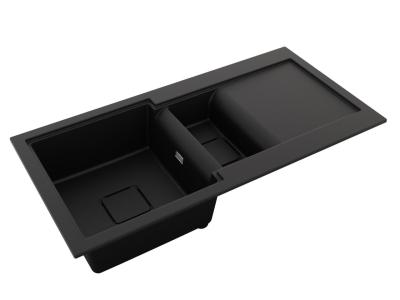 GraniteMy Zafiri Černý Granitový Dřez 1,5 Dřezu 100x50 cm s Odkapávačem, Otočný, s Černým Čtvercovým Krytem Odtoku 1208969998