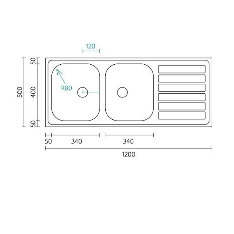 Banka Centurio 120 RVS dvojitý dřez s odkapávací plochou 120x50 cm, kód 1208970029.