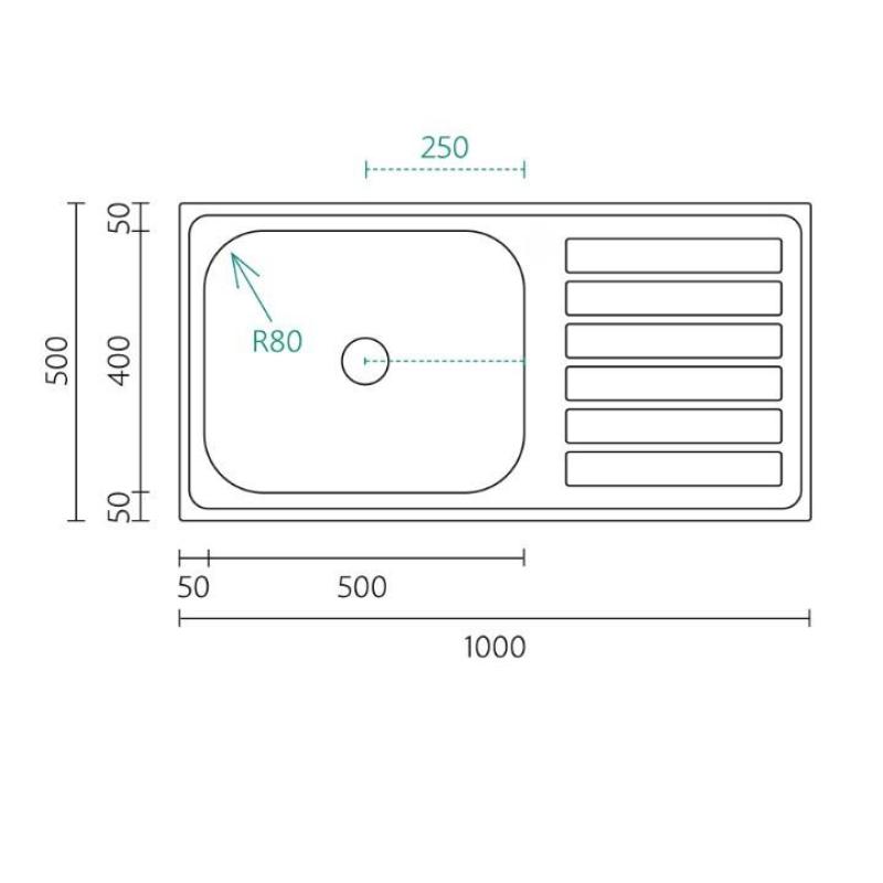 Banka Centurio 100-50 Nerezový dřez na montáž na pracovní desku 100 x 50 cm s odkapávací částí 1208970030